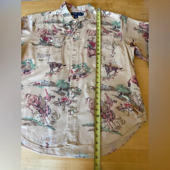 VTG Ralph Lauren Cowboy 🏇Western Rodeo Horse Print Button Down Flannel Shirt 14 - Picture 7 of 10